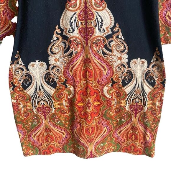 Dress Barn Orange/Black Medallion Print Knit Sweater Dress. Size 10. - Picture 3 of 8